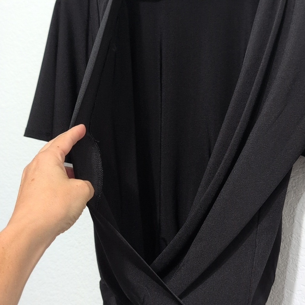 EXPRESS Satin Black Flutter Sleeve Wrap Front Bodysuit Women's Size Small - Picture 5 of 13